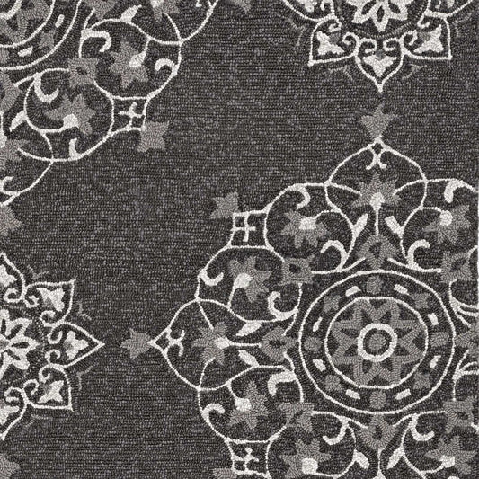 5' X 8' Charcoal Round Floral Indoor Outdoor Area Rug