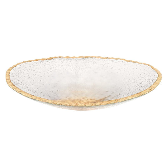 8" Clear And Gold Glass Scalloped Edge Oval Serving Bowl