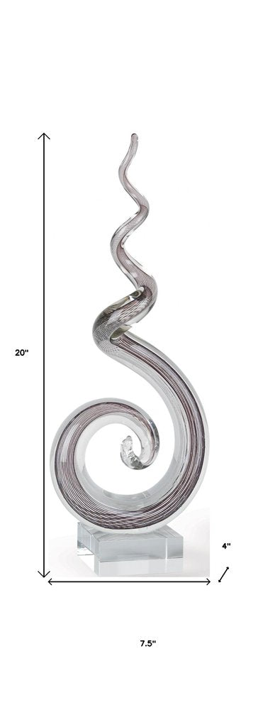 20" Clear and Brown Murano Glass Modern Abstract Tabletop Sculpture