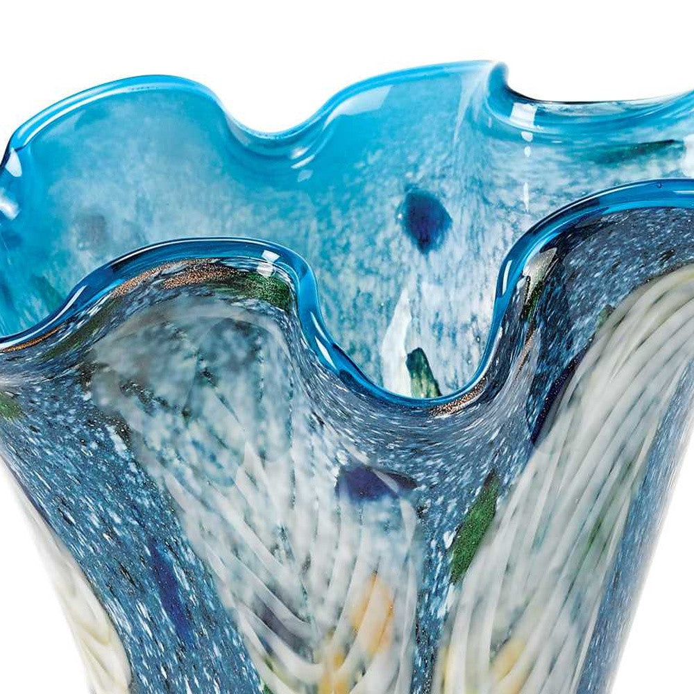 17" Blue And Green Cylinder Crystal Glass Table Vase