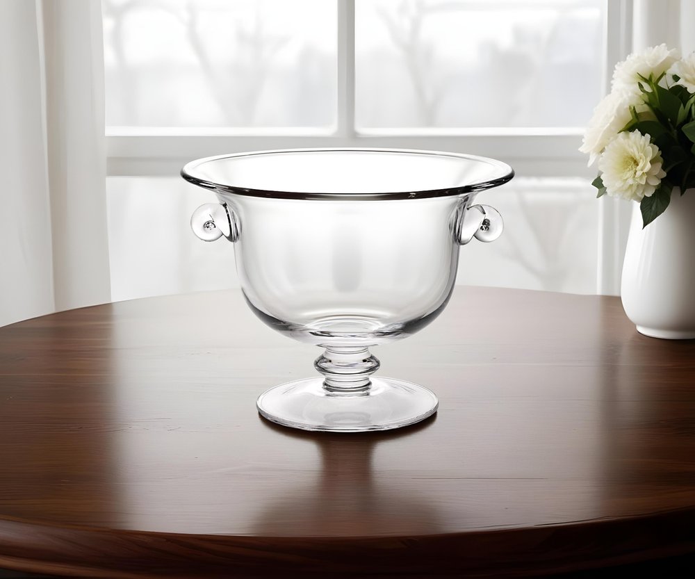 11" Clear Mouth Blown Crystal Round Pedestal Centerpiece Bowl