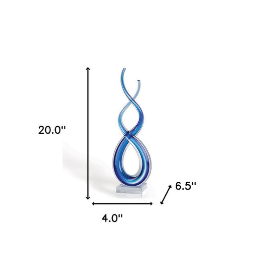 20" Clear and Blue Murano Glass Modern Abstract Tabletop Sculpture