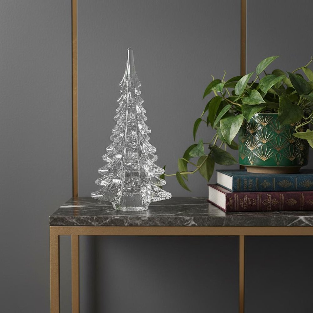 10" Mouth Blown Clear Glass Christmas Tree Sculpture