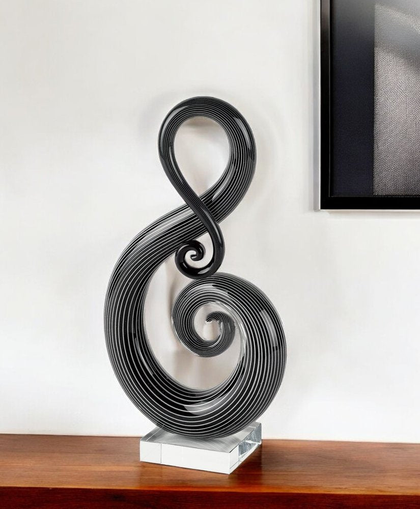 12" Black and White Murano Glass Modern Abstract Tabletop Sculpture