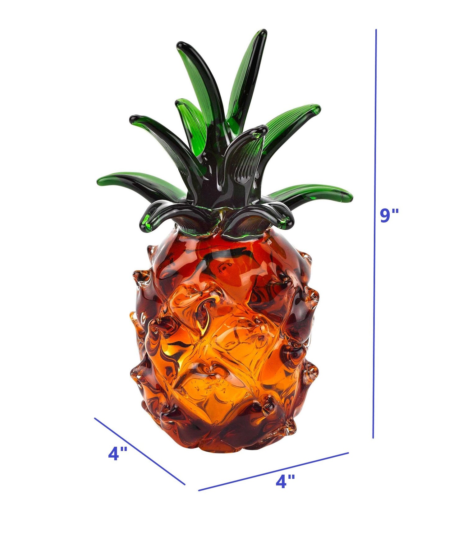 9" Orange Murano Glass Pineapple Statue Tabletop Sculpture
