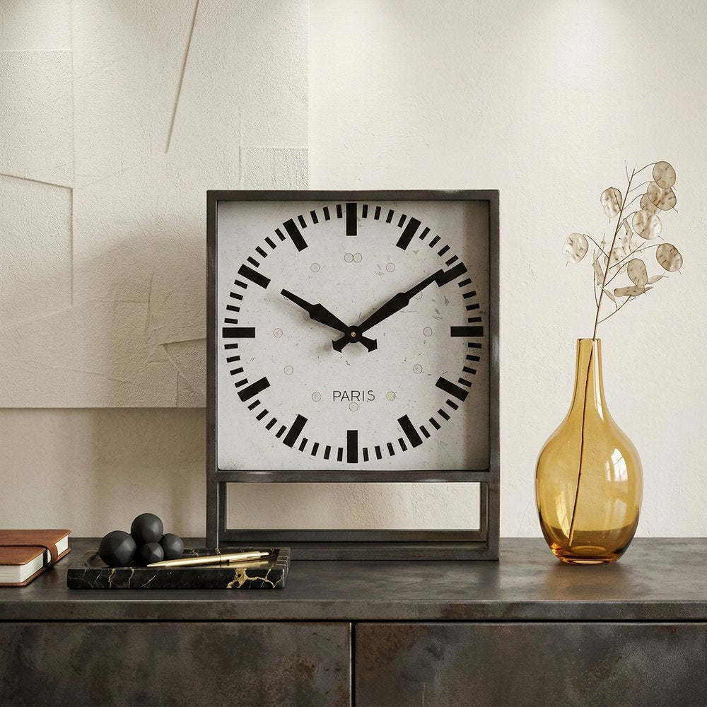 18" Gray Polyresin Table Clock