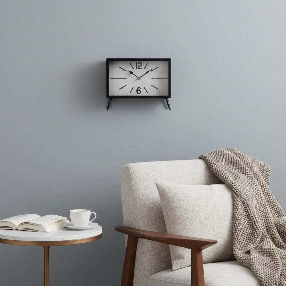 Rectangular Black Metal Desk Table Clock