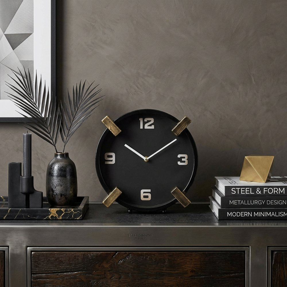 10" Black Stainless Steel Table Clock