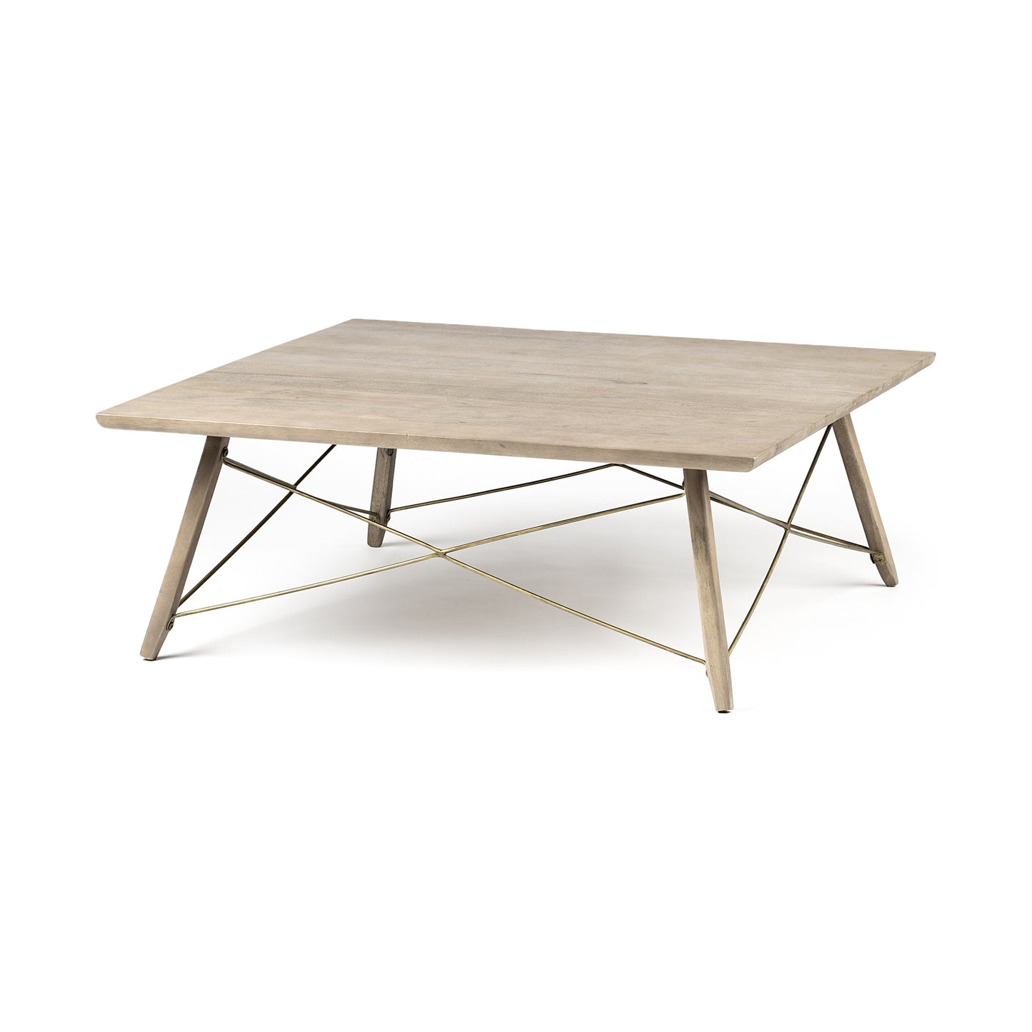 40" Brown and Black Solid Wood and Metal Square Coffee Table