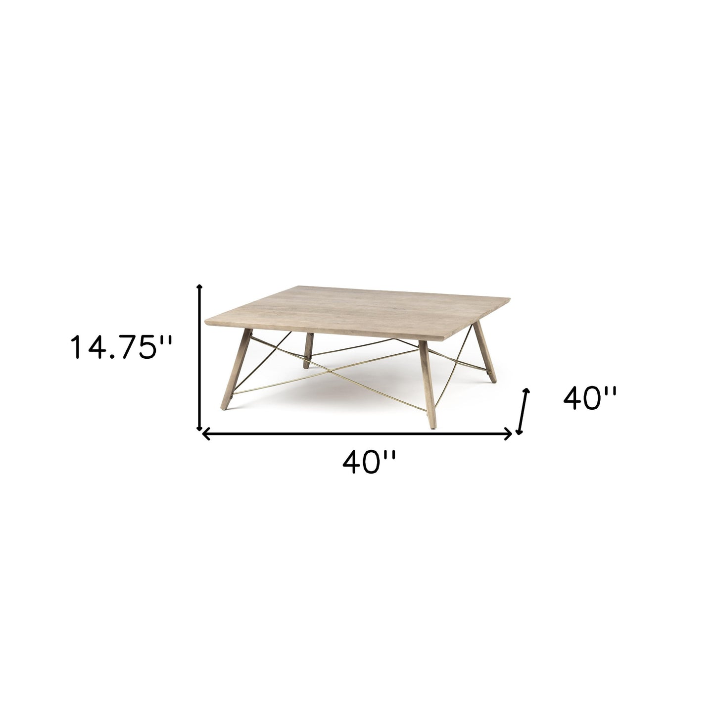 40" Brown and Black Solid Wood and Metal Square Coffee Table