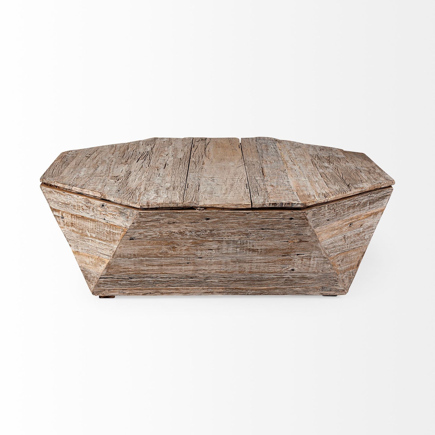 49" Natural Wood Octagon Distressed Lift Top Abstract Coffee Table