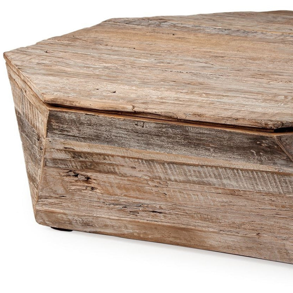 49" Natural Wood Octagon Distressed Lift Top Abstract Coffee Table