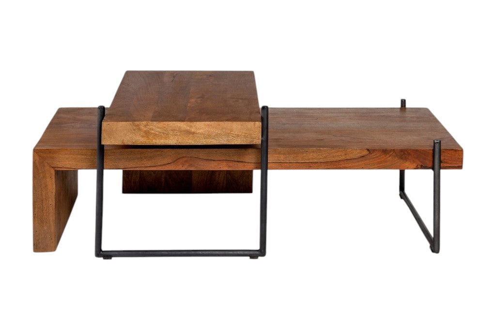 Set of Two Brown Solid Wood and Wood Nested Coffee Tables