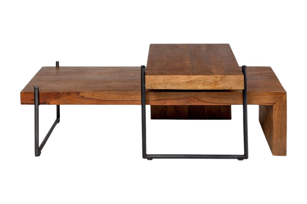 Set of Two Brown Solid Wood and Wood Nested Coffee Tables