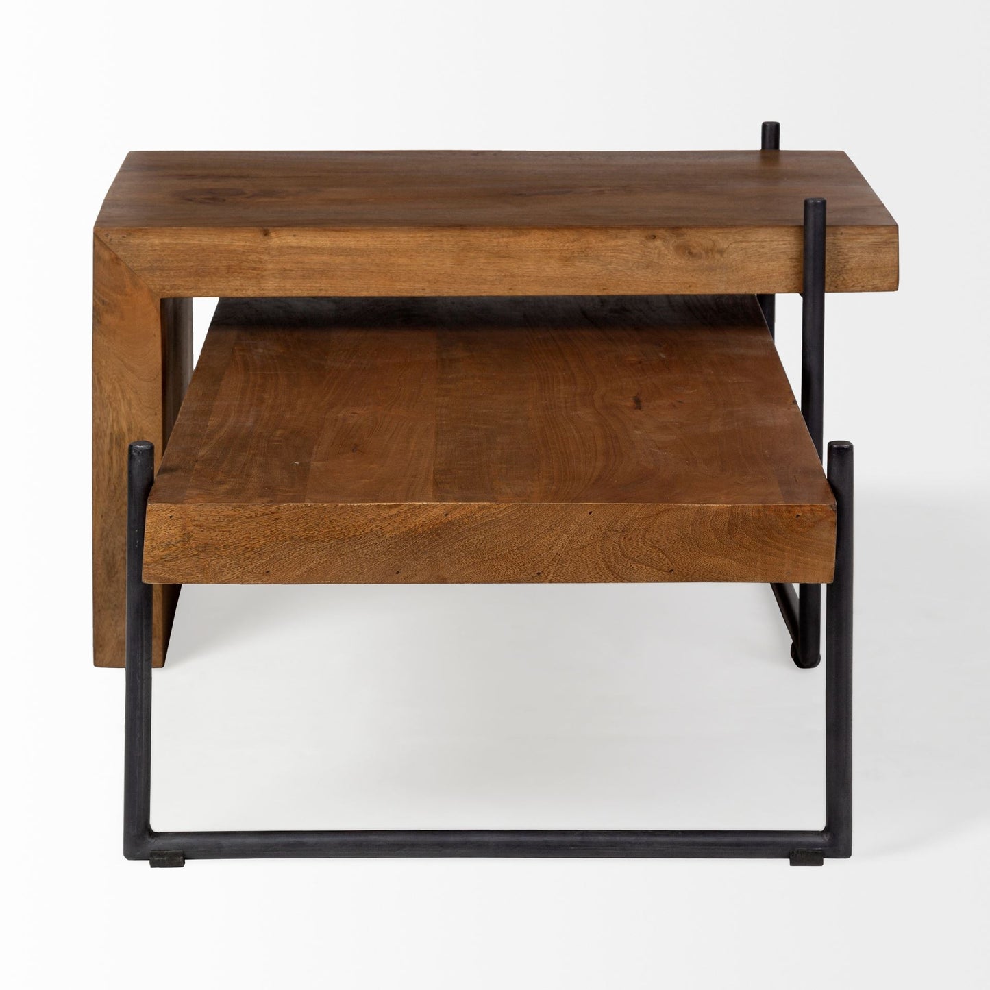 Set of Two Brown Solid Wood and Wood Nested Coffee Tables