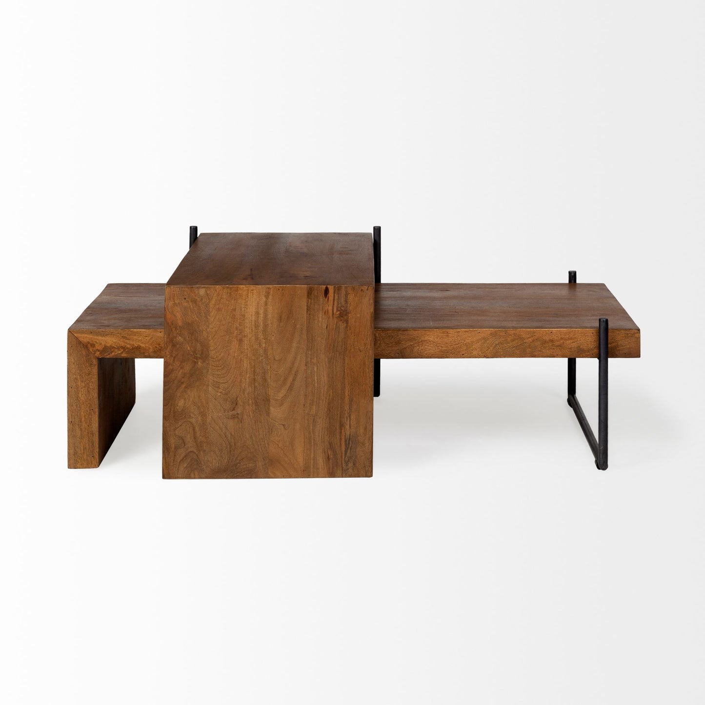 Set of Two Brown Solid Wood and Wood Nested Coffee Tables