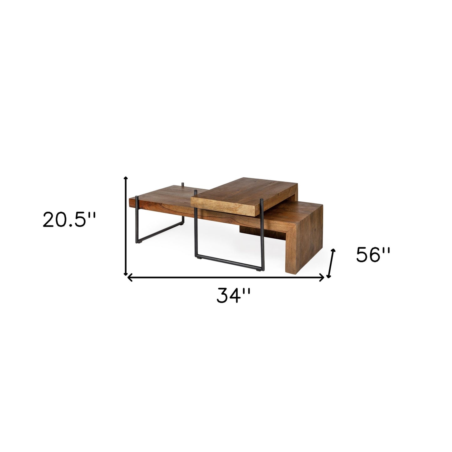 Set of Two Brown Solid Wood and Wood Nested Coffee Tables
