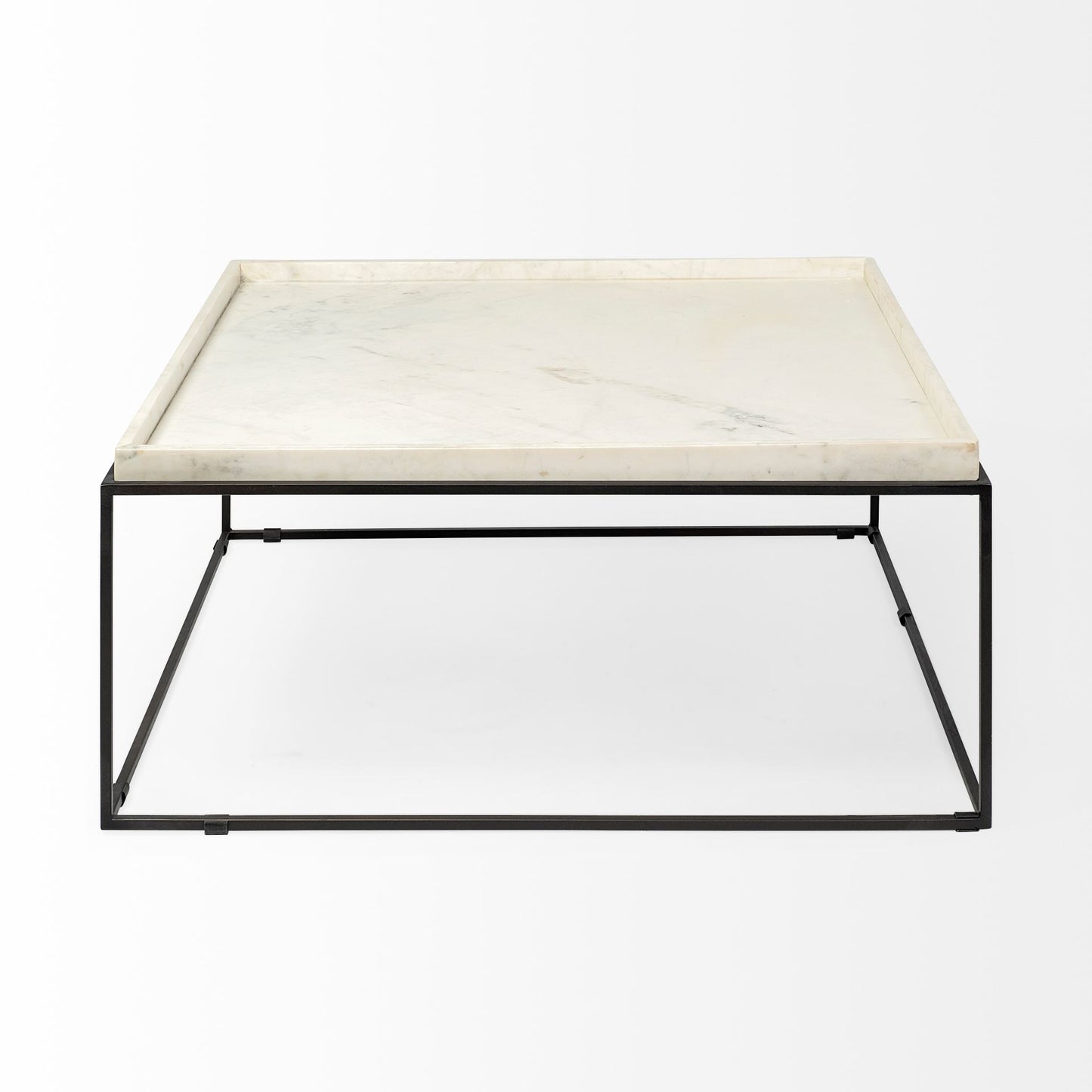 36" White and Black Genuine Marble and Metal Square Coffee Table