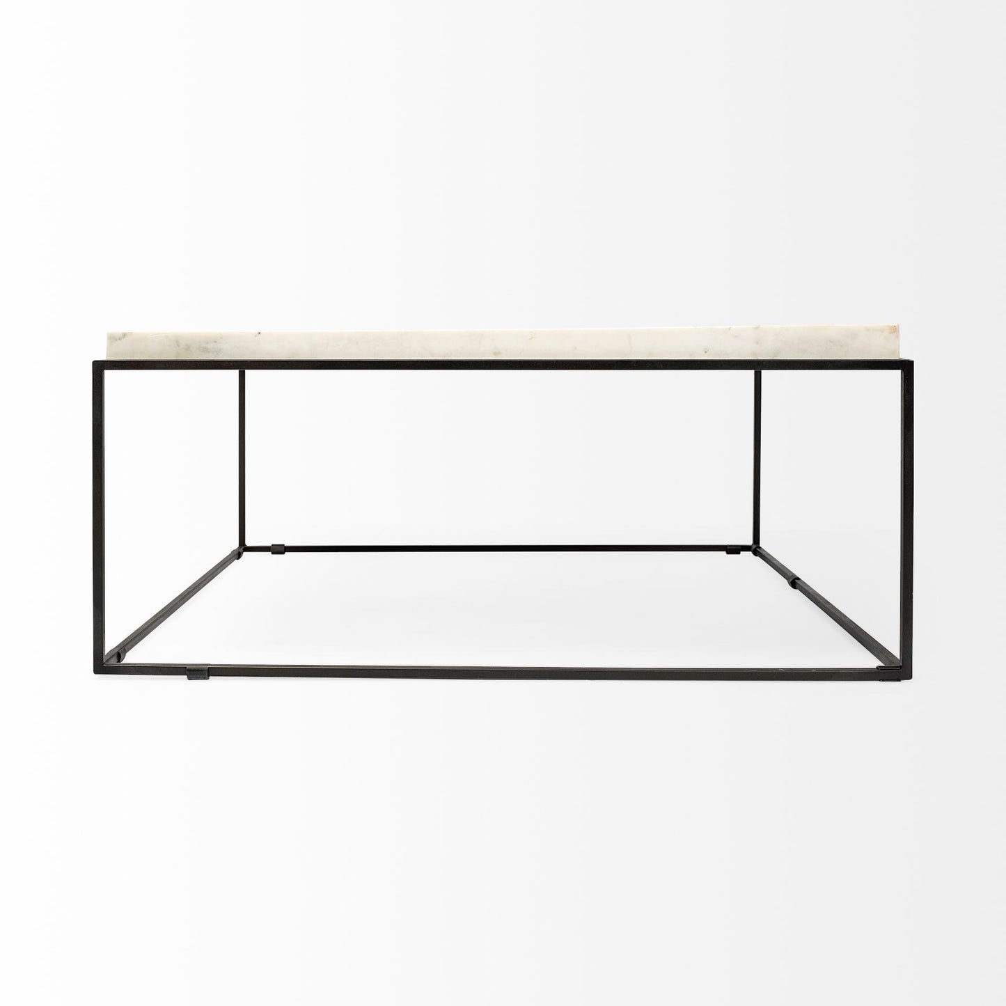 36" White and Black Genuine Marble and Metal Square Coffee Table