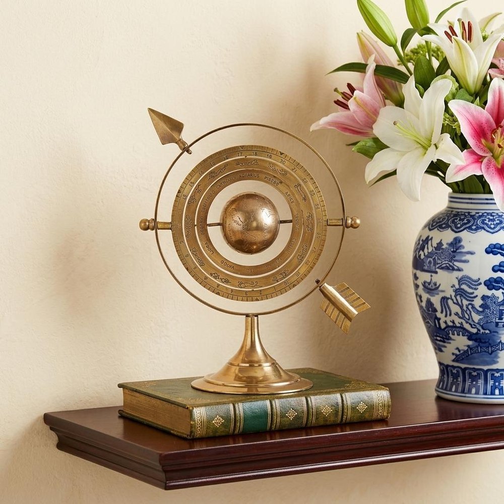 8" Bronze Metal Armillary Sphere Tabletop Sculpture