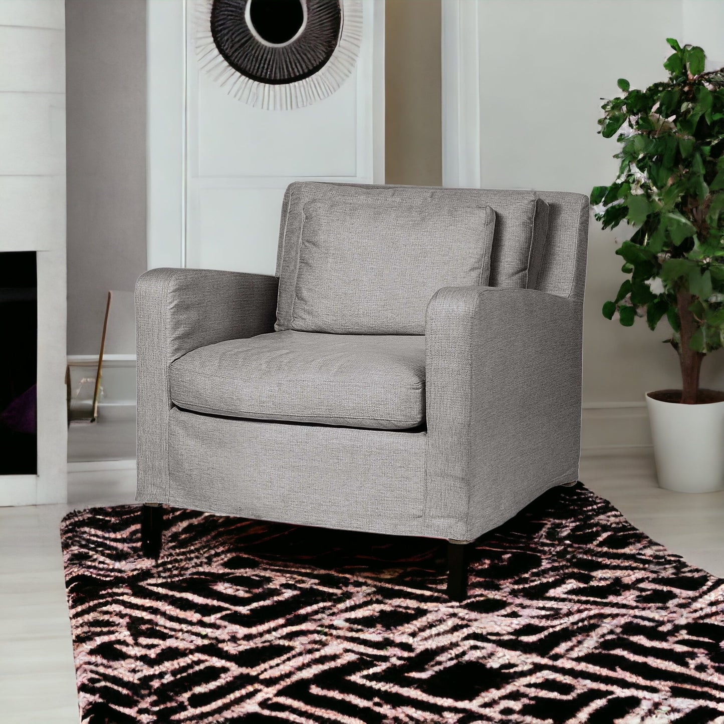 38" Gray and Brown Linen Arm Chair