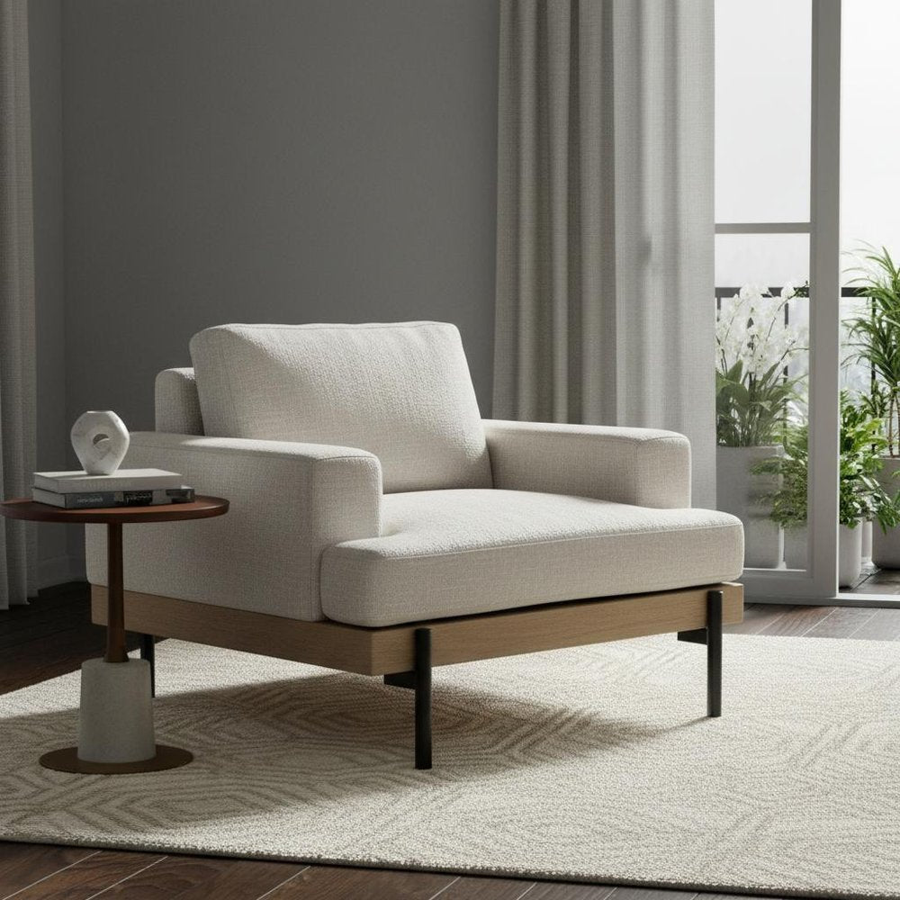 41" Cream and Black Fabric Arm Chair