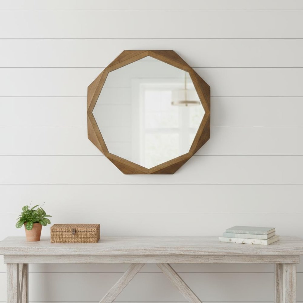 32" Brown Solid Wood Octagon Framed