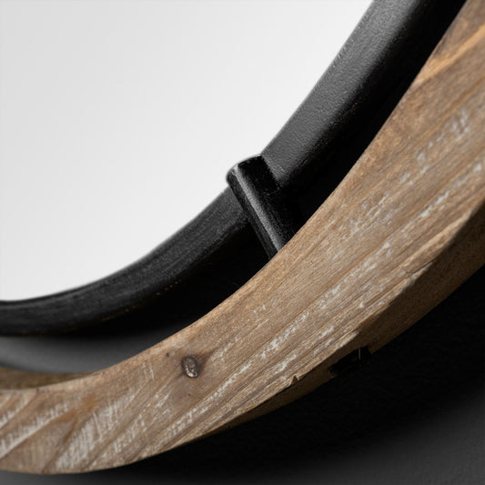 28" Brown Round Wood Framed Accent Mirror