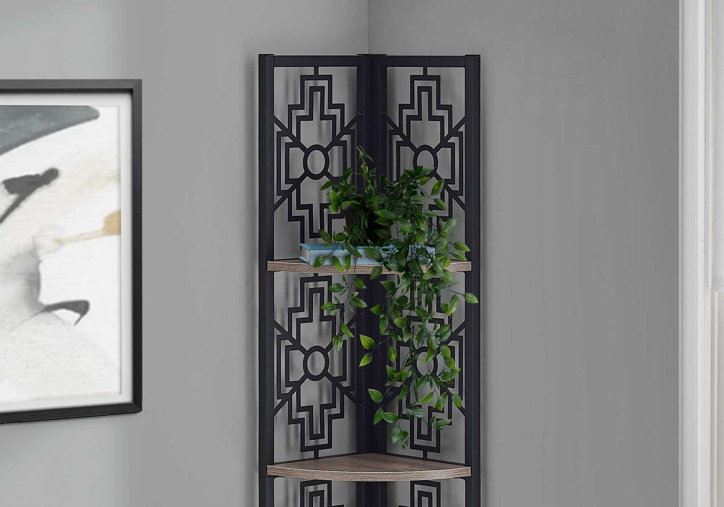 Taupe Metal Four Tier Corner Bookcase