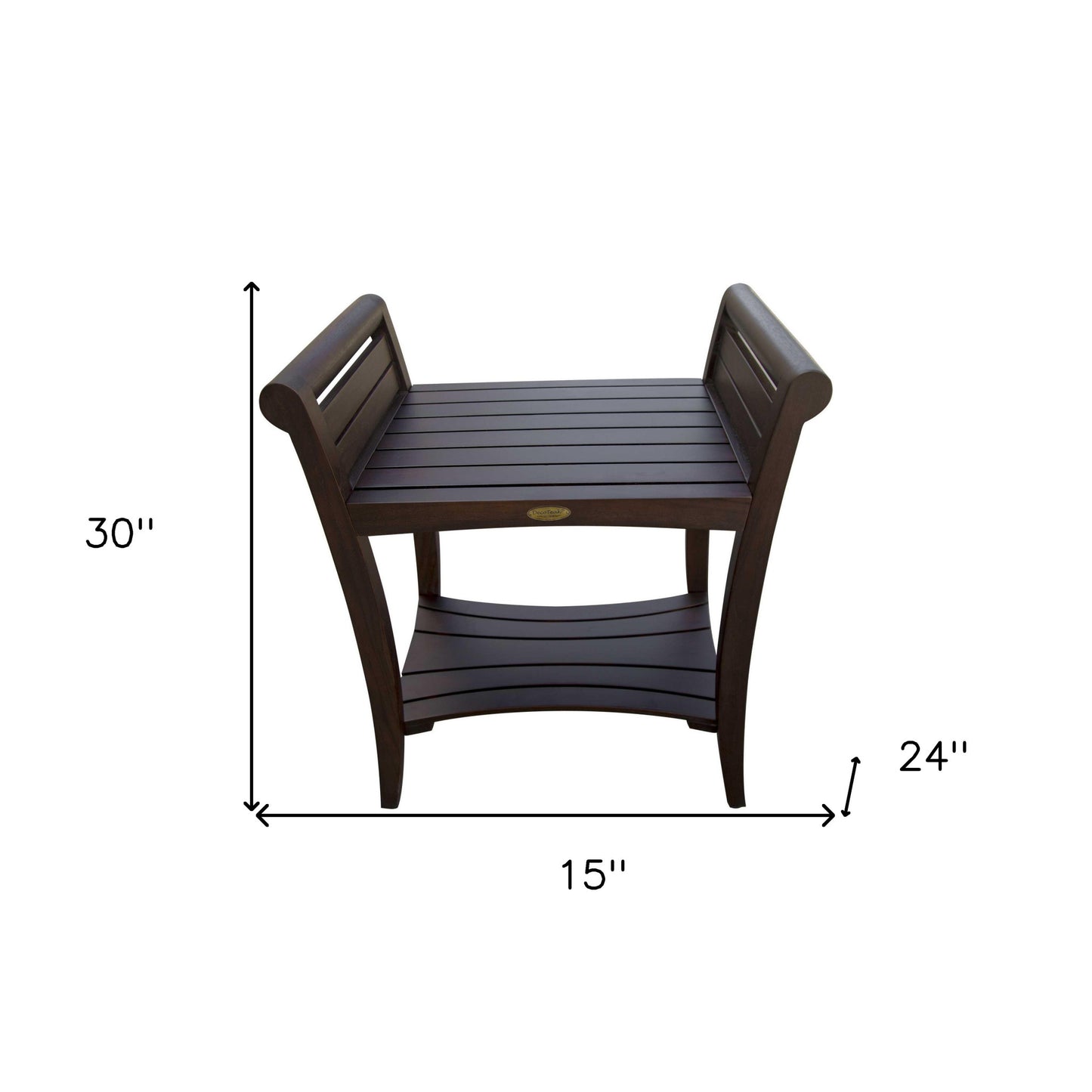 Rectangular Teak Shower Bench With Shelf And Handles In Brown Finish