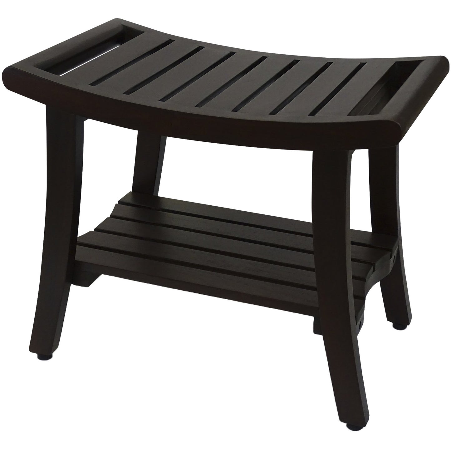 24" Dark Brown Freestanding Teak Shower Bench With Shelf And Handles