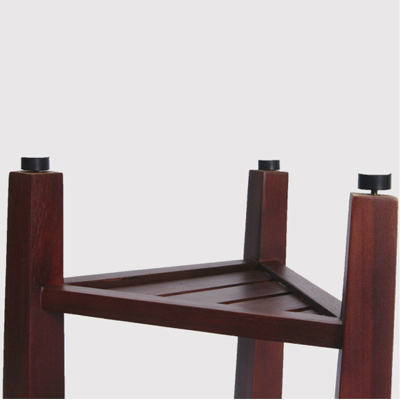 Compact Teak Corner Shower Outdoor Bench With Shelf In Brown Finish