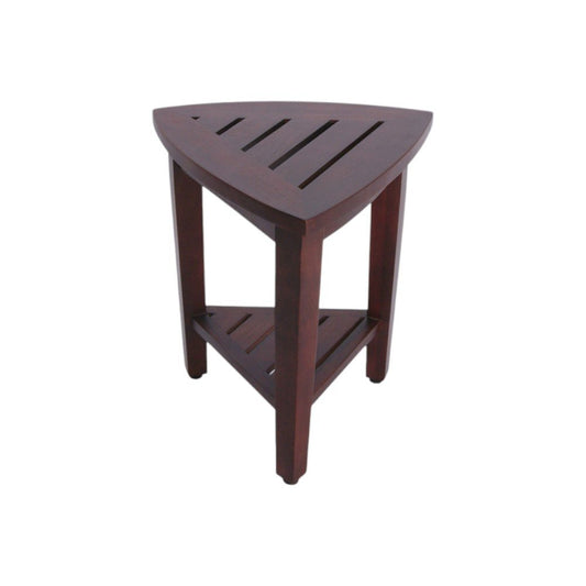 Compact Teak Corner Shower Outdoor Bench With Shelf In Brown Finish
