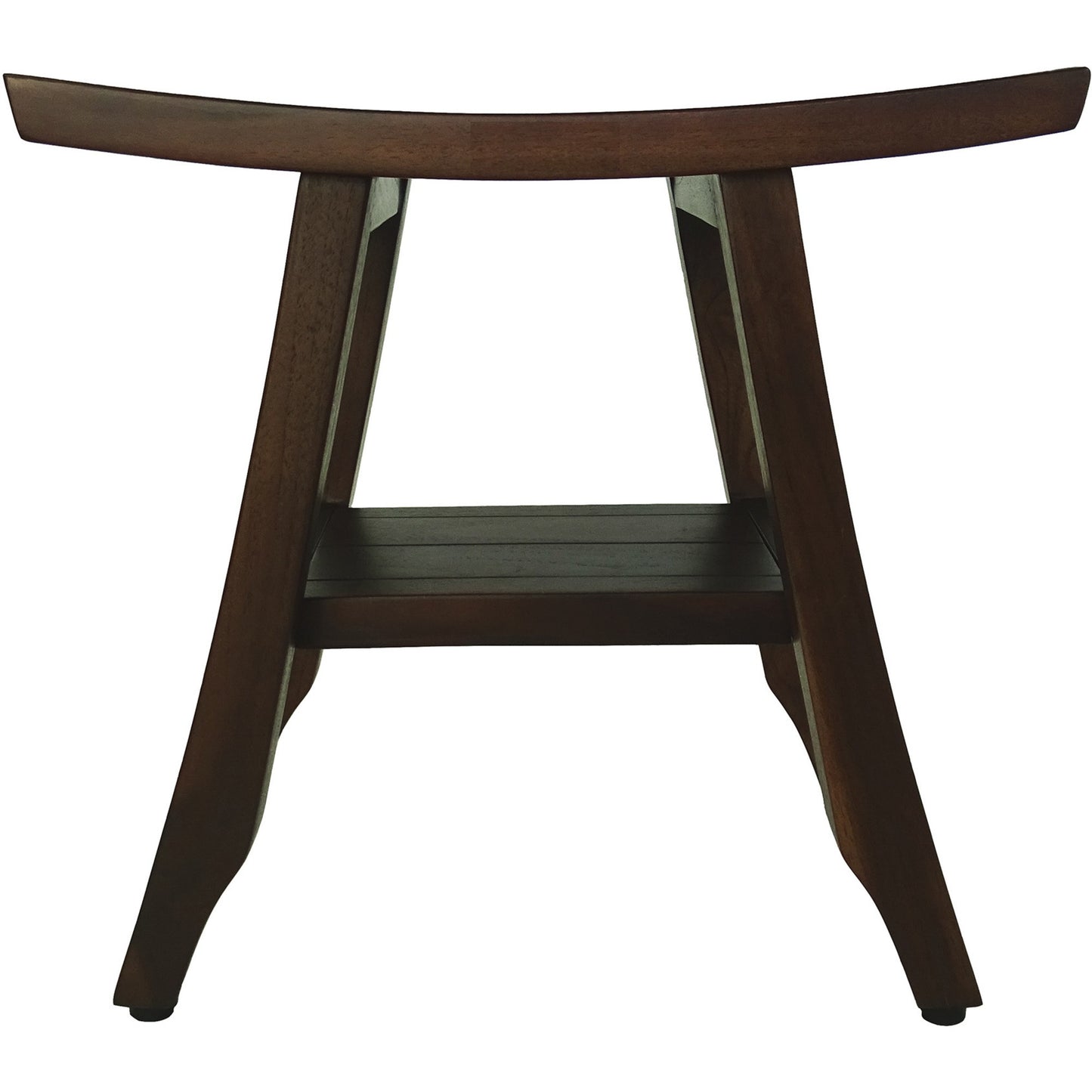 Compact Curvilinear Teak Shower Or Outdoor Bench With Shelf In Brown Finish