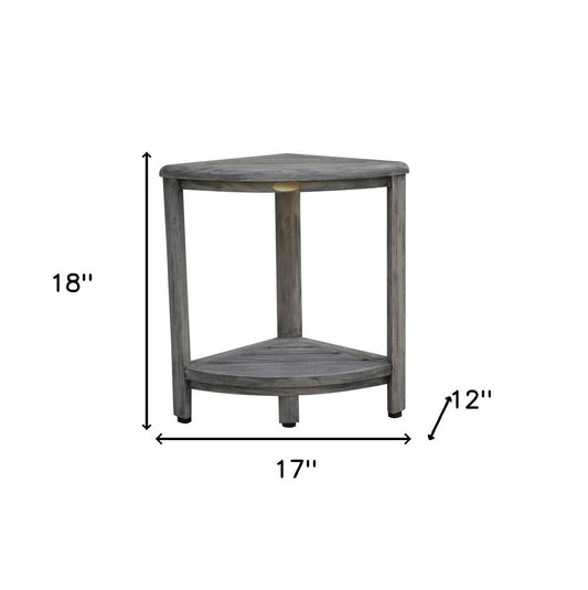 17" Gray Teak Corner Shower Bench With Shelf