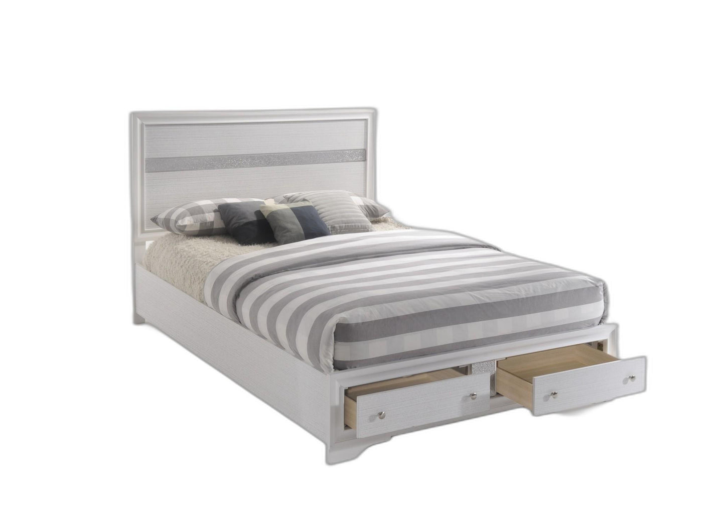 White and Gray Wood Queen With Two Drawers Bed Frame