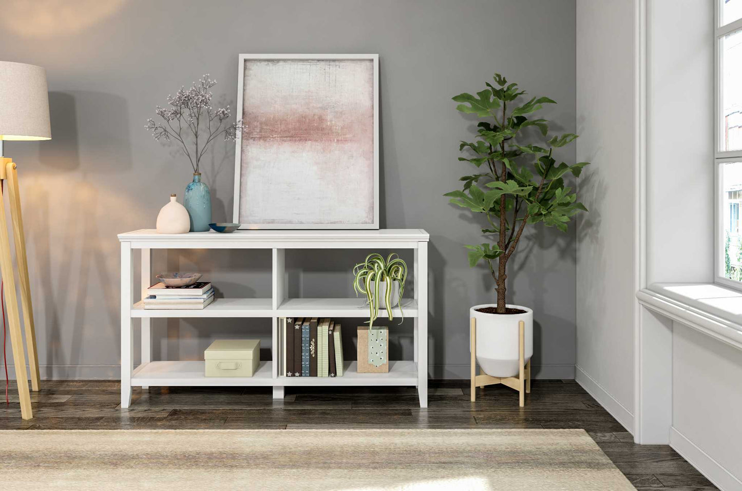 30" White Wood Two Shelf Bookcase