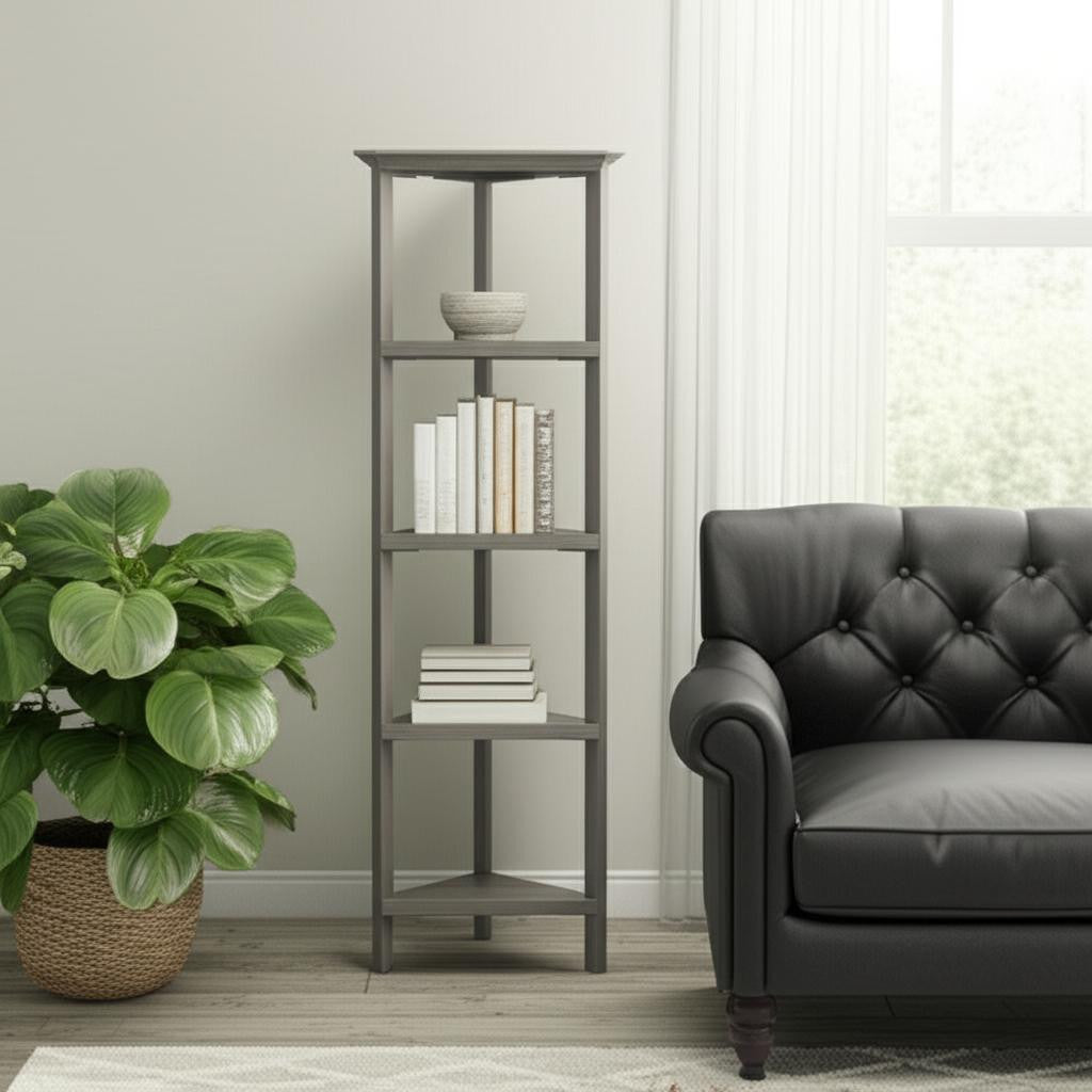 Gray Solid Wood Corner Bookcase