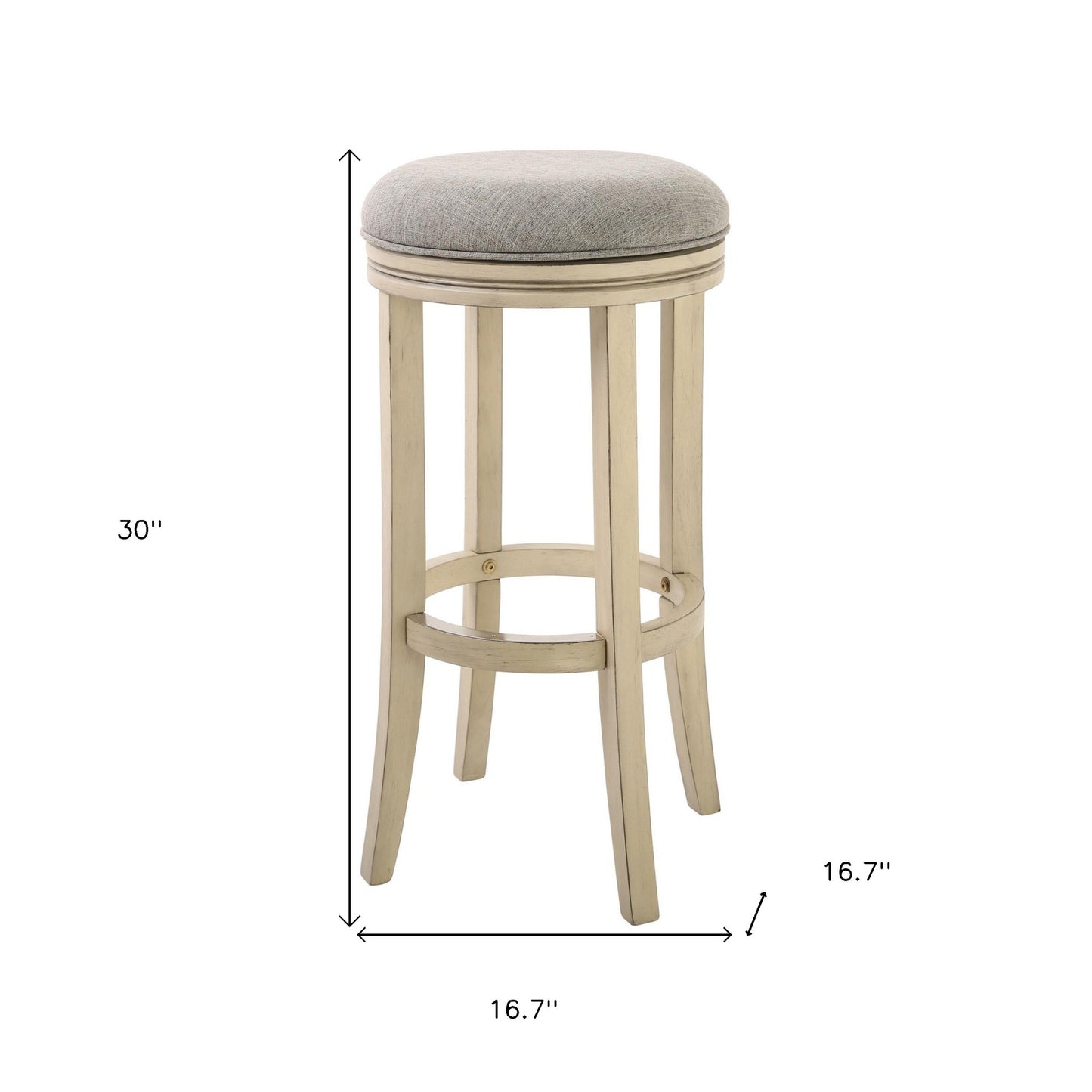 30" Gray and Ivory Fabric and Solid Wood Backless Bar Height Swivel Bar Chair