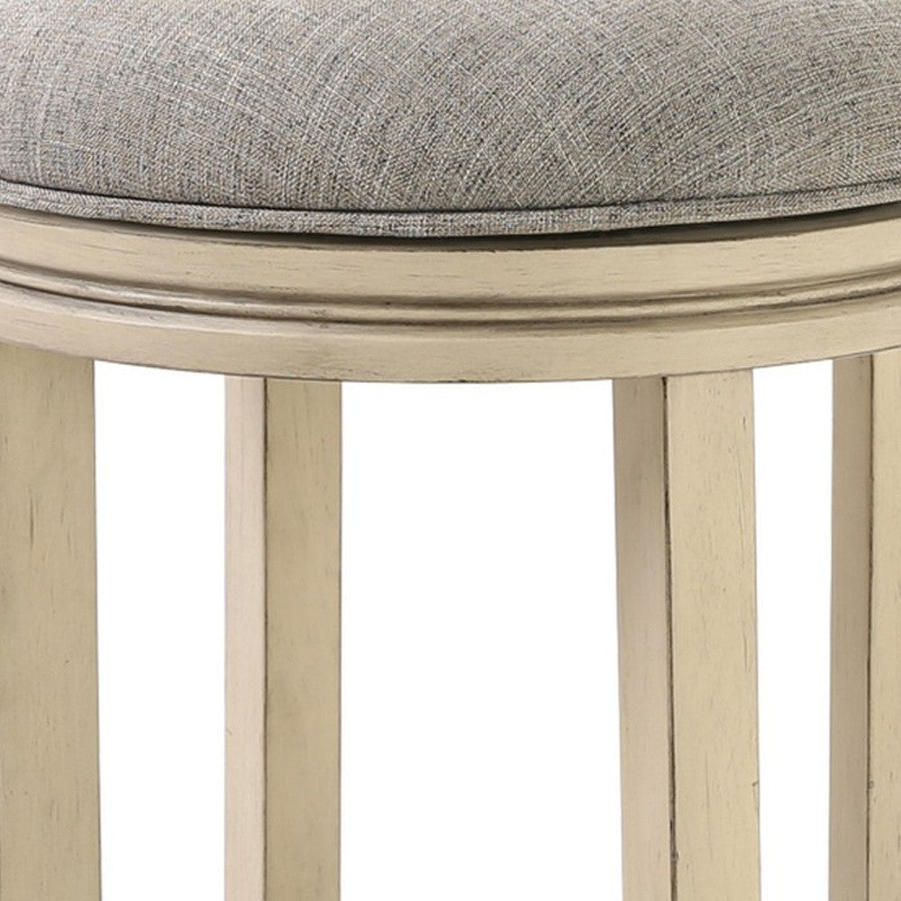 30" Gray and Ivory Fabric and Solid Wood Backless Bar Height Swivel Bar Chair