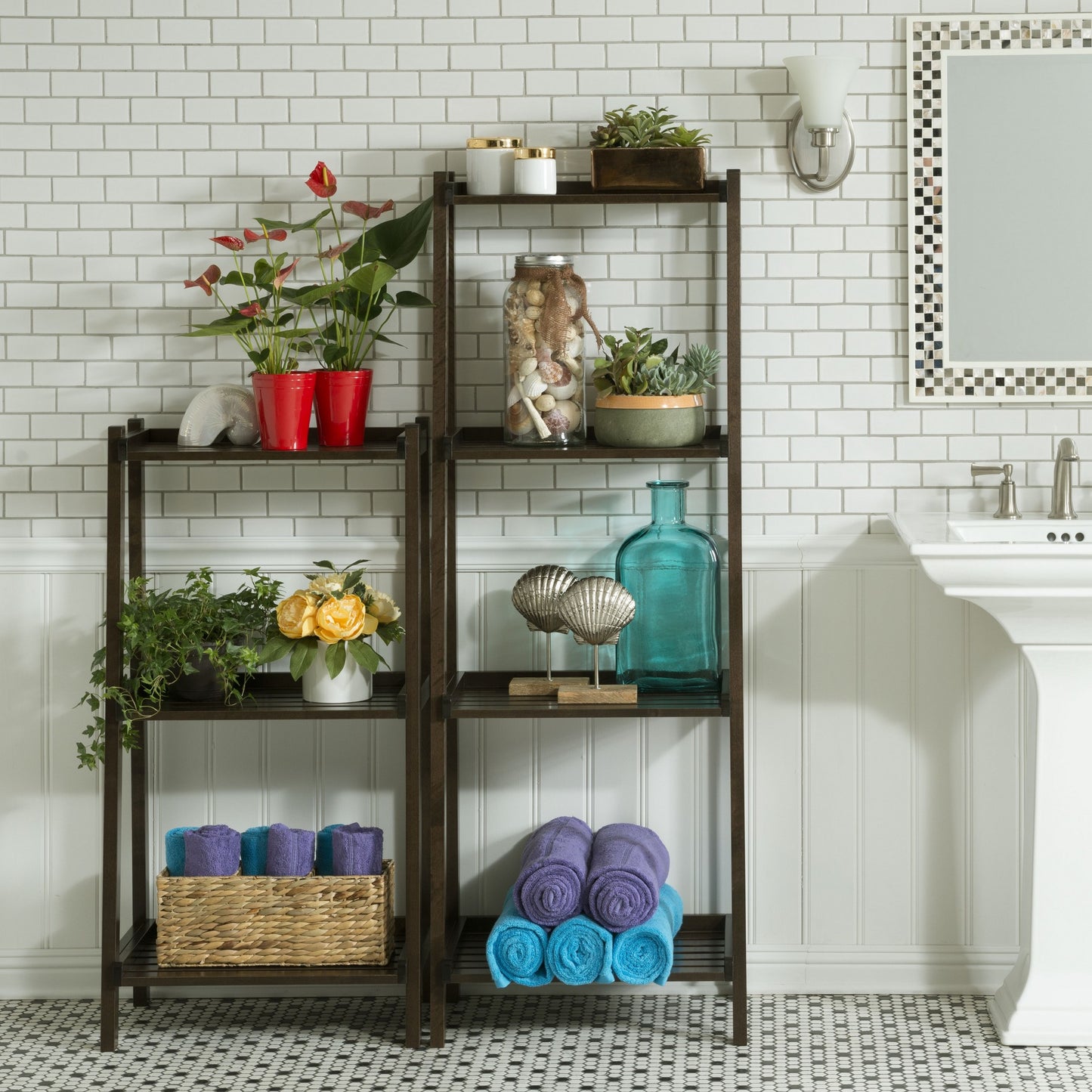 Espresso Solid Wood Ladder Bookcase