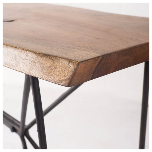 66" Brown and Black Solid Wood and Iron Abstract Base Console Table