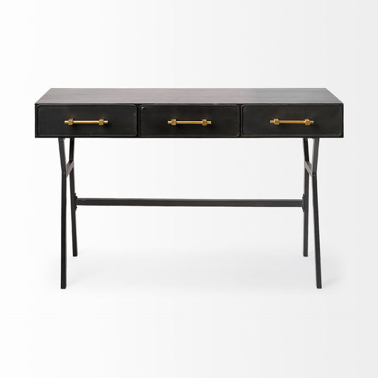 51" Black Writing Desk With Three Drawers