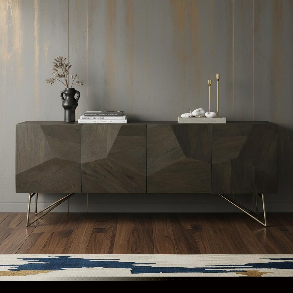17" Dark Brown Solid Wood Sideboard with Four Doors