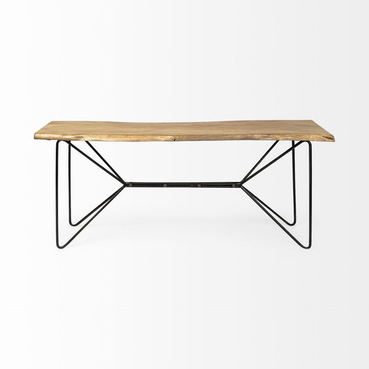 66" Natural and Black Solid Wood and Iron Distressed Abstract Console Table