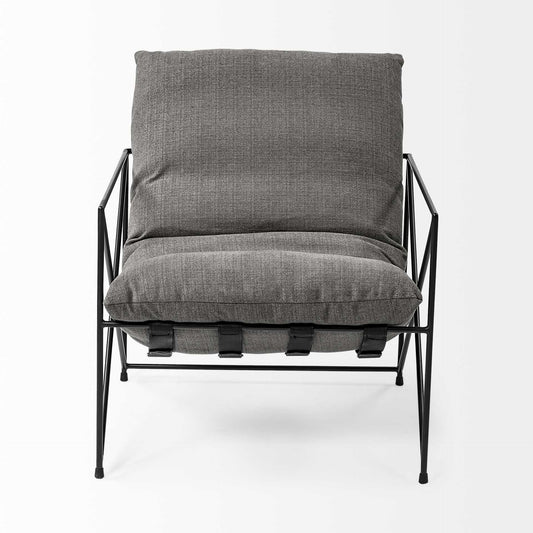30" Gray and Black Linen Lounge Chair
