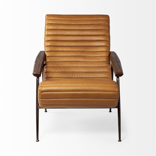 37" Tan and Black Faux Leather Tufted Lounge Chair