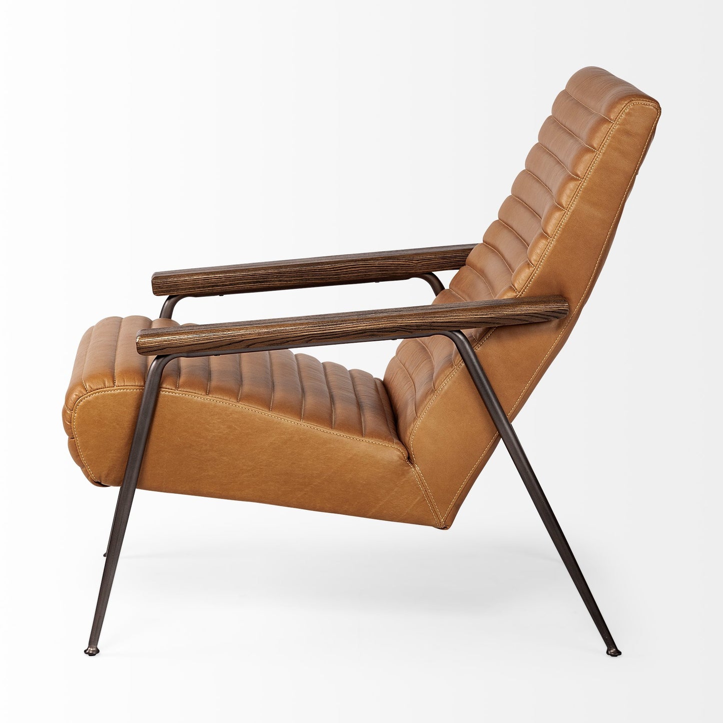 37" Tan and Black Faux Leather Tufted Lounge Chair