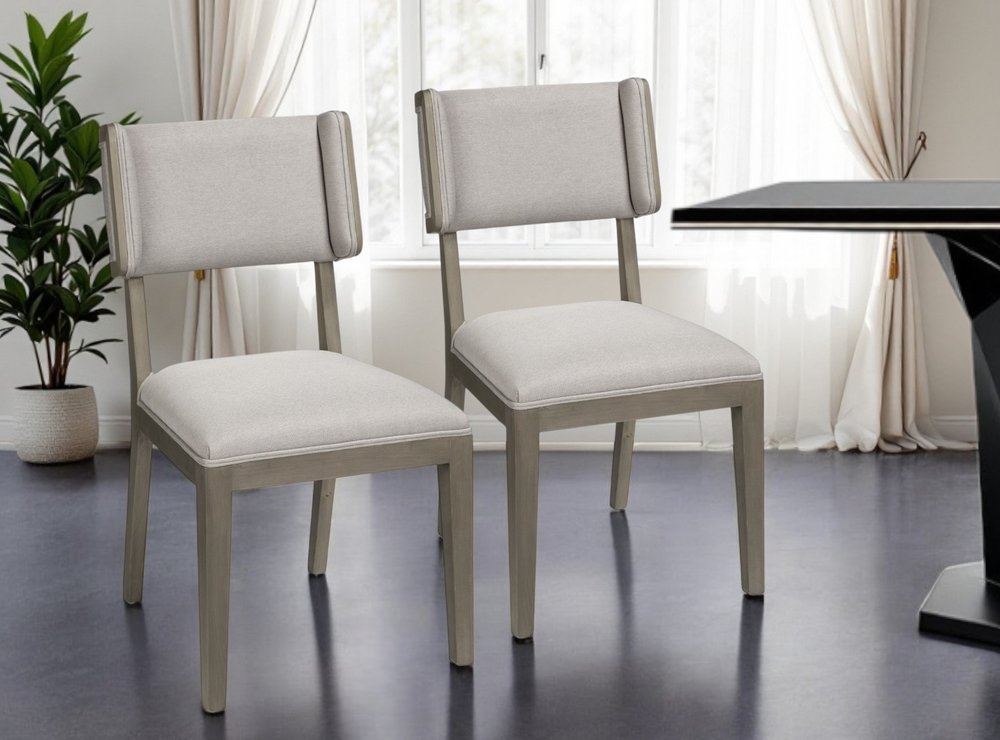 Set Of Two Brown And Light Gray Upholstered Fabric Open Back Side Chairs