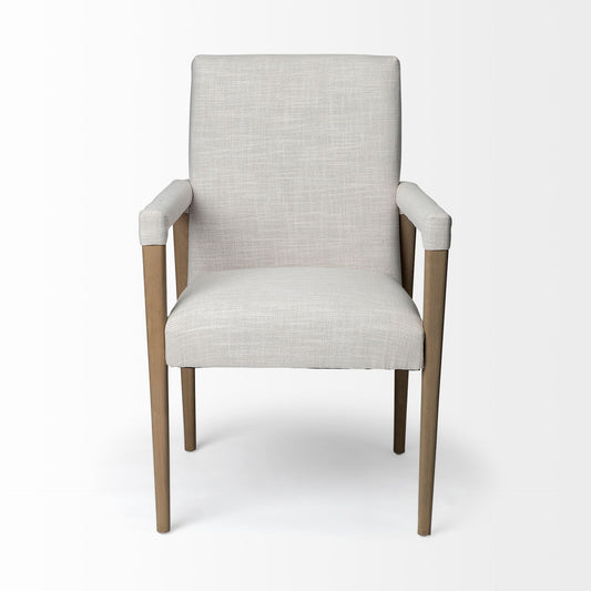 Cream and Brown Upholstered Fabric King Louis Back Dining Arm Chair